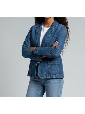 Sonoma Life Style Womens Denim Jean Blazer Jacket Blue Medium Wash Size S Small 